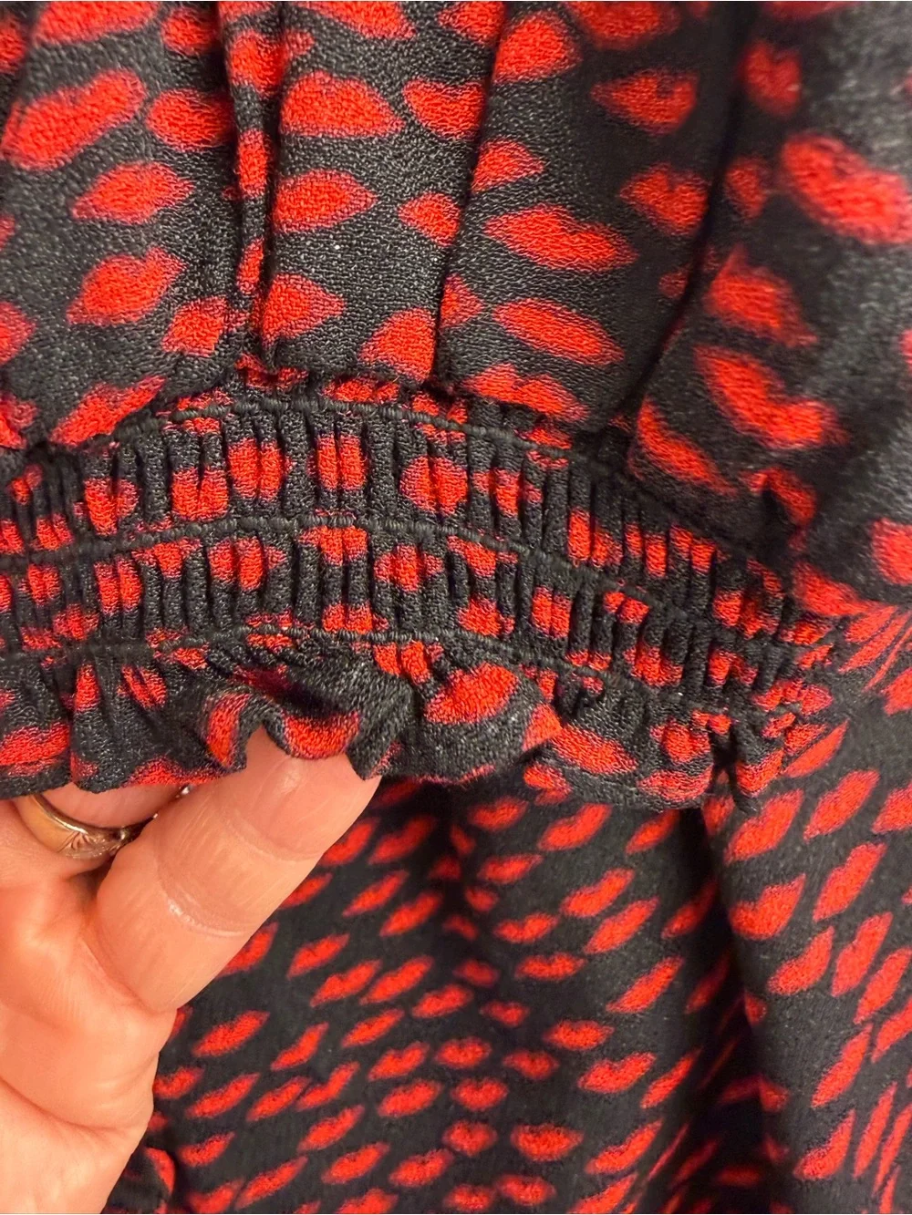 Reformation Joelle French Kiss Red Black Puffed Sleeve Tie Front Blouse Size M